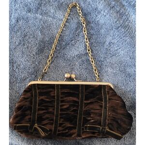 VTG Unlisted Women's Small Brown Velvet Purse Clutch Handbag 4in